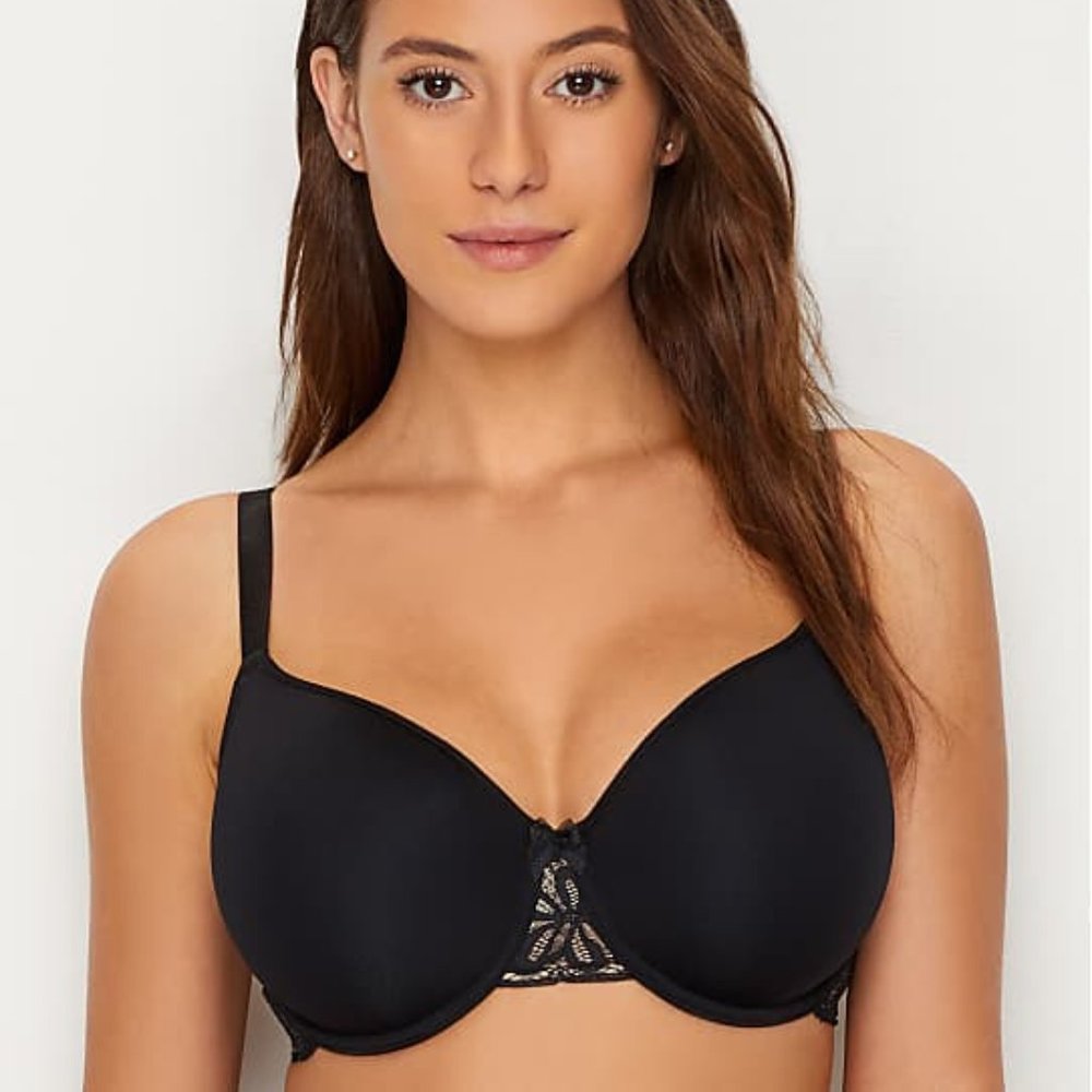 NWT! Wacoal All Dressed Up T-shirt Black Lace Bra 853223 Size 32DDD / 32F